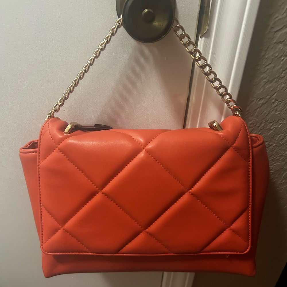 Orange Quilted Chain Shoulder Bag